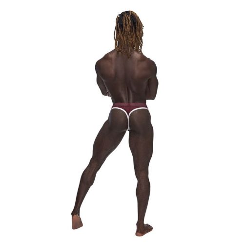Male Power Sport Mesh Thong Burgundy - Image 3