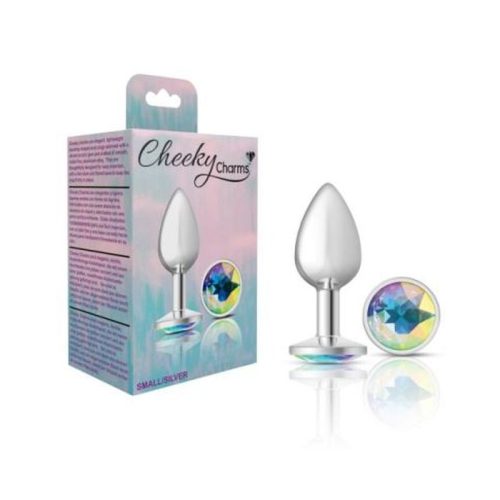 Cheeky Charms Silver Round Butt Plug w Clear Iridescent Jewel Small - Image 3