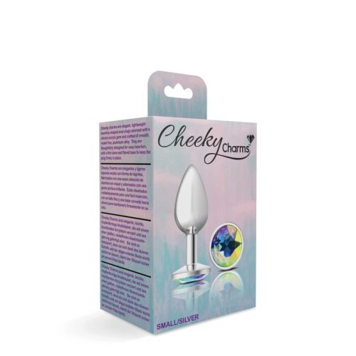 Cheeky Charms Silver Round Butt Plug w Clear Iridescent Jewel Small - Image 4