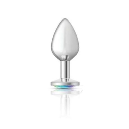 Cheeky Charms Silver Round Butt Plug w Clear Iridescent Jewel Large - Image 3