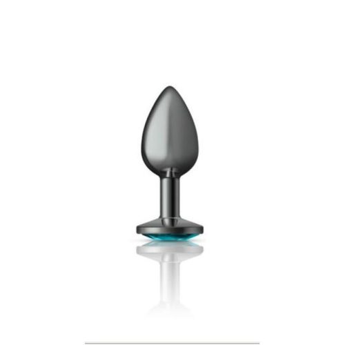 Cheeky Charms Gunmetal Round Butt Plug w Teal Jewel Small - Image 3