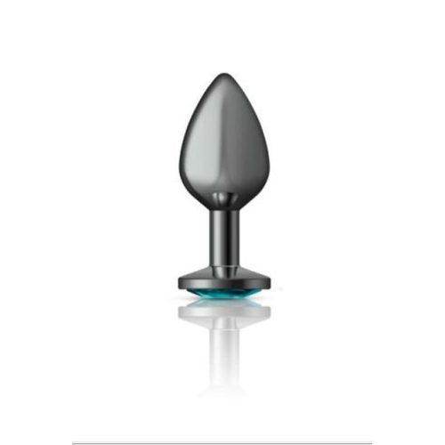 Cheeky Charms Gunmetal Round Butt Plug w Teal Jewel Medium - Image 3
