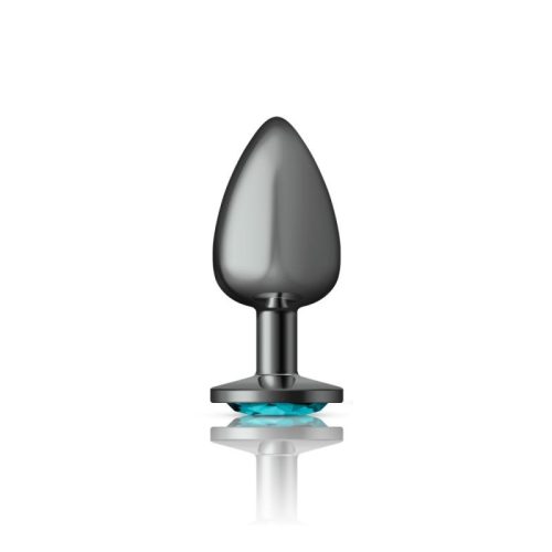 Cheeky Charms Gunmetal Round Butt Plug w Teal Jewel Large - Image 3