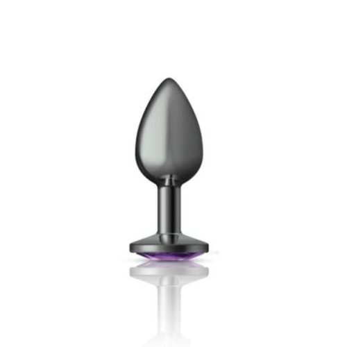 Cheeky Charms Gunmetal Round Butt Plug w Purple Jewel Small - Image 3