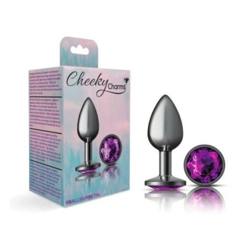 Cheeky Charms Gunmetal Round Butt Plug w Purple Jewel Small - Image 4