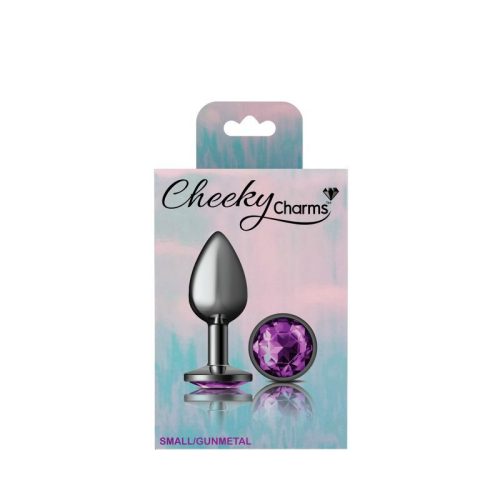 Cheeky Charms Gunmetal Round Butt Plug w Purple Jewel Small - Image 5