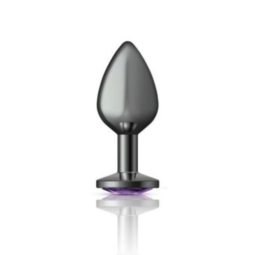 Cheeky Charms Gunmetal Round Butt Plug w Purple Jewel Medium - Image 4