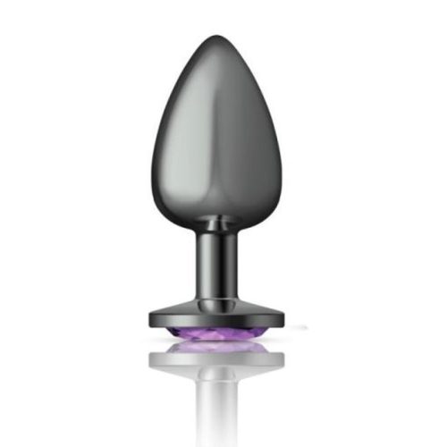 Cheeky Charms Gunmetal Round Butt Plug w Purple Jewel Large - Image 3