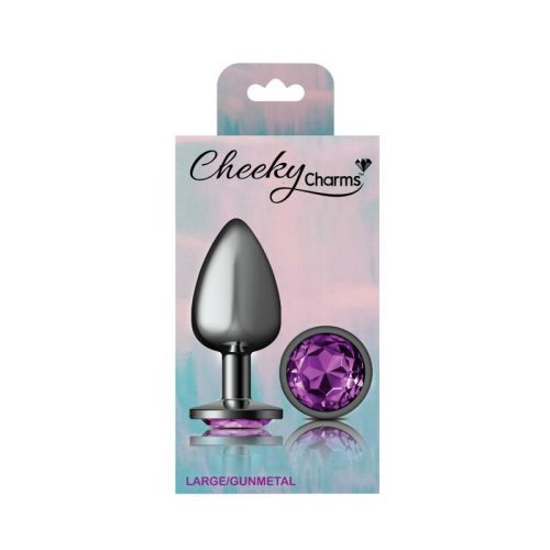 Cheeky Charms Gunmetal Round Butt Plug w Purple Jewel Large - Image 5