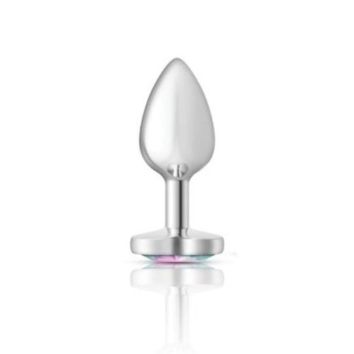 Cheeky Charms Silver Metal Butt Plug w Heart Clear Jewel Small - Image 3