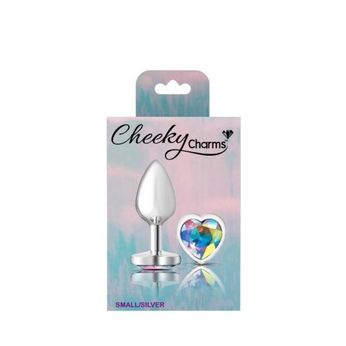 Cheeky Charms Silver Metal Butt Plug w Heart Clear Jewel Small - Image 5