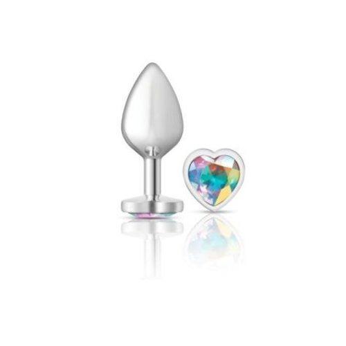 Cheeky Charms Silver Metal Butt Plug w Heart Clear Jewel Medium - Image 3