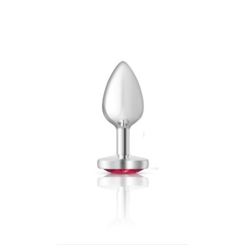 Cheeky Charms Silver Metal Butt Plug w Heart Pink Jewel Small
