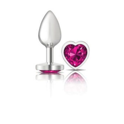 Cheeky Charms Silver Metal Butt Plug w Heart Pink Jewel Small - Image 3