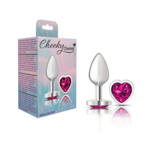 Cheeky Charms Silver Metal Butt Plug w Heart Pink Jewel Small - Image 4
