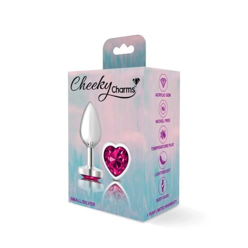 Cheeky Charms Silver Metal Butt Plug w Heart Pink Jewel Small - Image 5