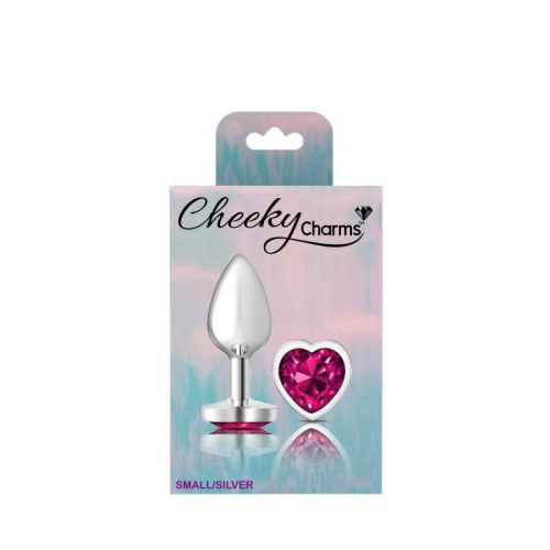 Cheeky Charms Silver Metal Butt Plug w Heart Pink Jewel Small - Image 6