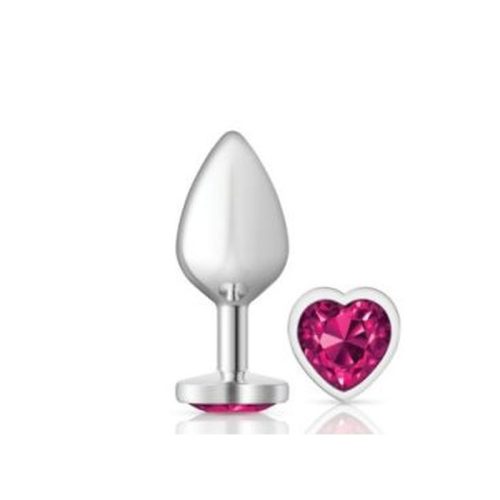 Cheeky Charms Silver Metal Butt Plug w Heart Pink Jewel Medium - Image 3