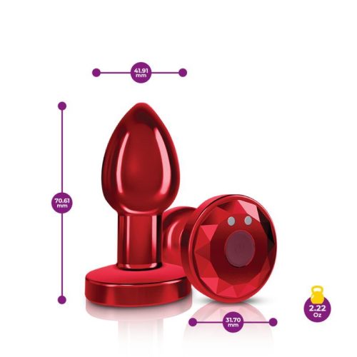 Cheeky Charms Red Rechargeable Vibrating Metal Butt Plug w Remote Small - Image 5