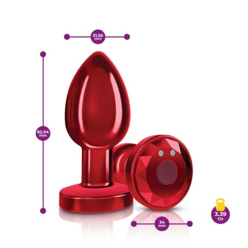 Cheeky Charms Red Rechargeable Vibrating Metal Butt Plug w Remote Medium - Image 3