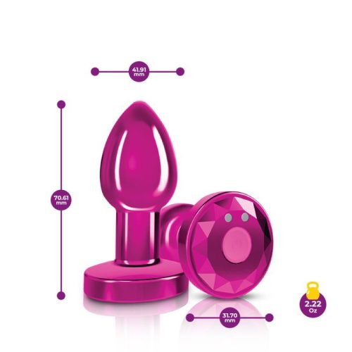 Cheeky Charms Pink Rechargeable Vibrating Metal Butt Plug w Remote Small - Image 3