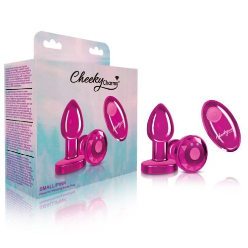 Cheeky Charms Pink Rechargeable Vibrating Metal Butt Plug w Remote Small - Image 5