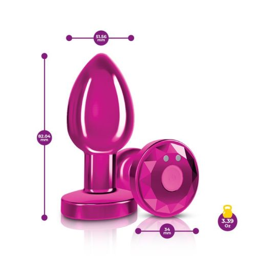 Cheeky Charms Pink Rechargeable Vibrating Metal Butt Plug w Remote Medium - Image 3
