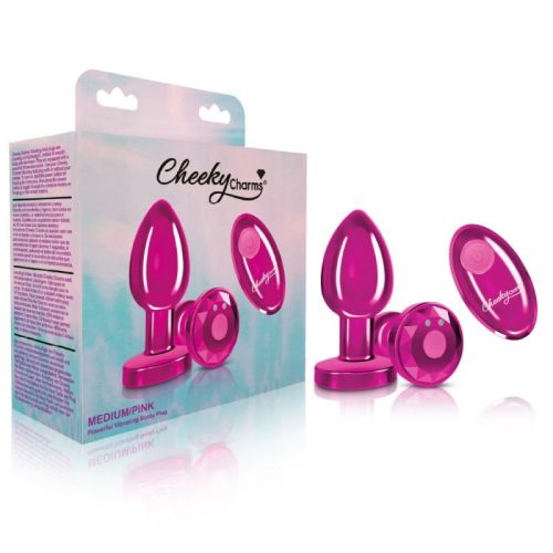 Cheeky Charms Pink Rechargeable Vibrating Metal Butt Plug w Remote Medium - Image 5