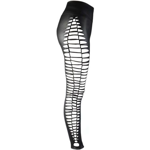 Stretch Wetlook Cut Out Leggings Black - Image 5