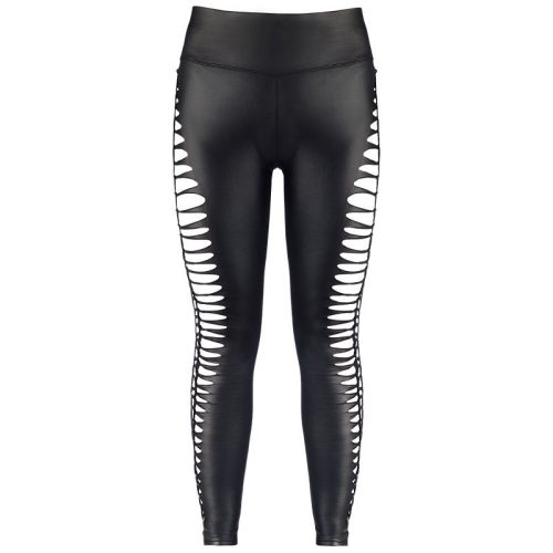 Stretch Wetlook Cut Out Leggings Black - Image 4