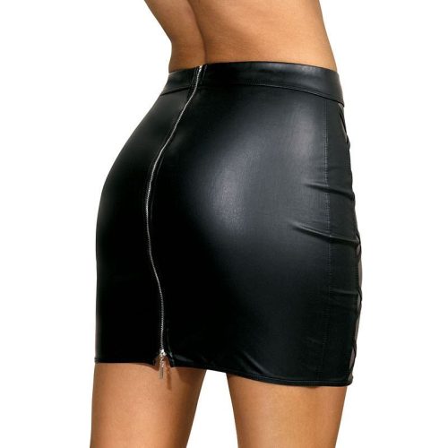 Stretch Wetlook Mesh Criss Cross Skirt Black - Image 3
