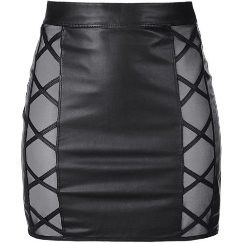 Stretch Wetlook Mesh Criss Cross Skirt Black - Image 4