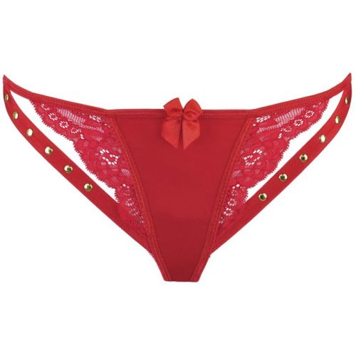 Microfiber and Lace G-String with Studs Red - Image 4