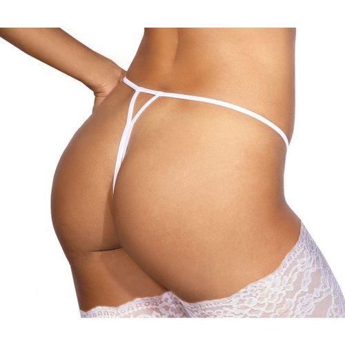 Lace Open Front G-String White - Image 3