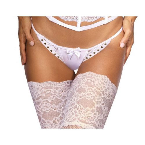Microfiber and Lace G-String with Studs White - Image 3
