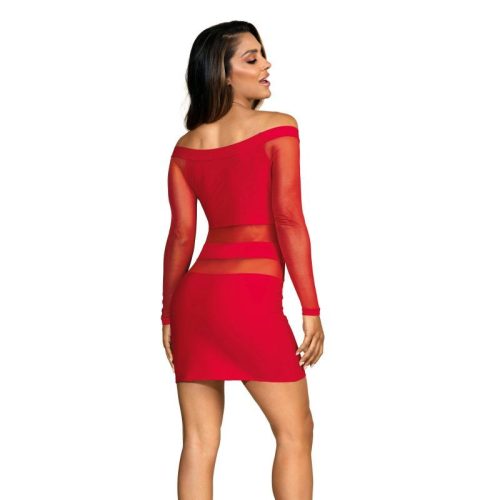 Off The Shoulder Mesh Panel Dress Red - Image 3