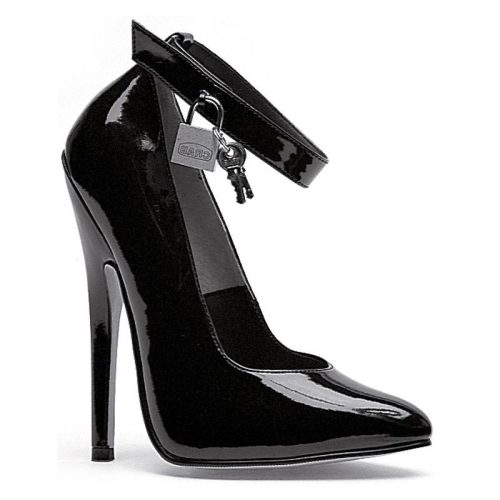 Fetish Pump w Lock and Key Black 6in - Image 3