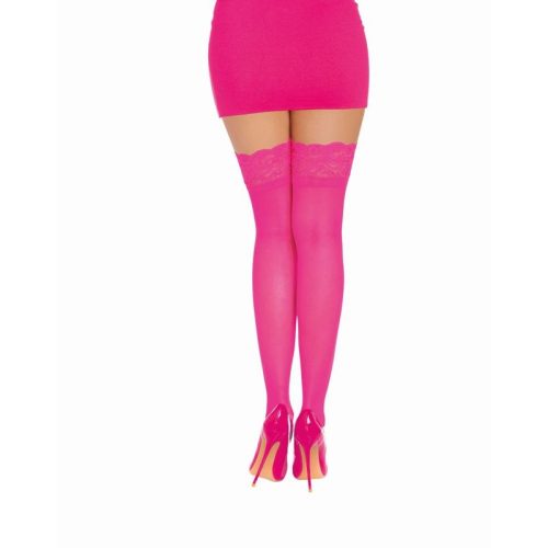 Dreamgirl Thigh High Silicone Stockings Neon Pink - Image 3