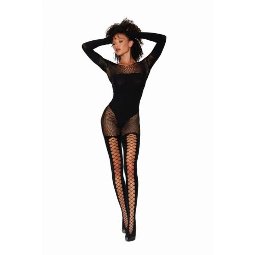 Dreamgirl Seamless Opaque and Fishnet Bodystocking Black - Image 3