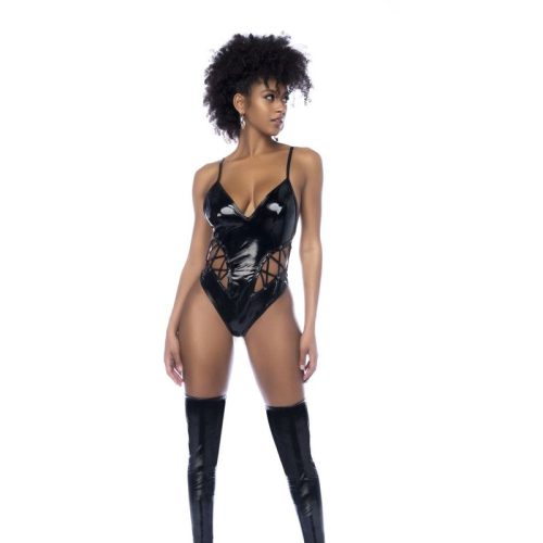 Wet Look Vinyl Bodysuit Black - Image 3