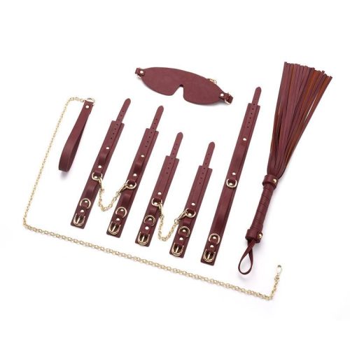 8 Pc Deluxe Bondage Play Kit Burgundy Gold - Image 3