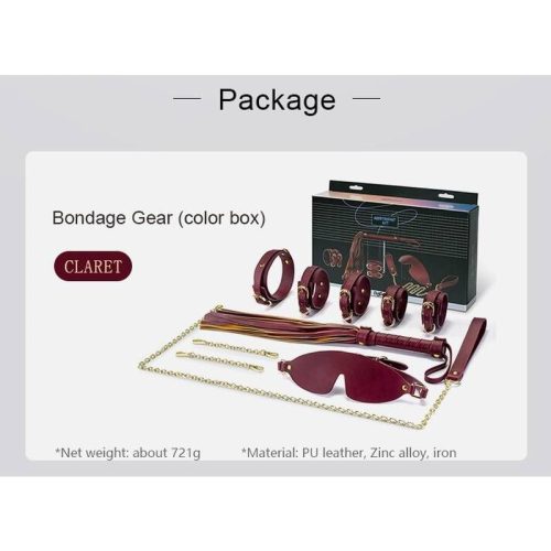 8 Pc Deluxe Bondage Play Kit Burgundy Gold - Image 13