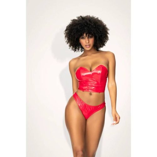Red Vinyl Bustier and Thong 2 in 1 Set - Image 3
