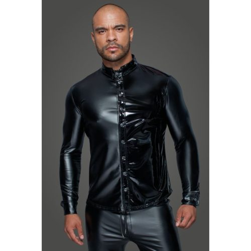 Powerwetlook PVC Long Sleeved Shirt w Button Placket - Image 3