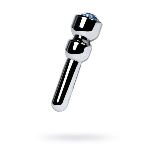 Silver Metal Urethral Plug w Sapphire Rhinestone Small - Image 4
