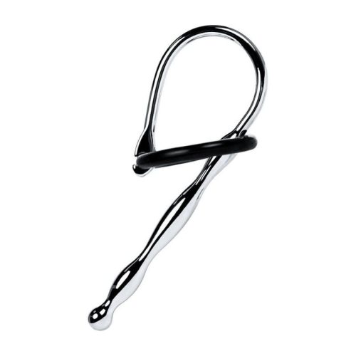 Silver Metal Urethral Plug w Black Silicone Ring - Image 5