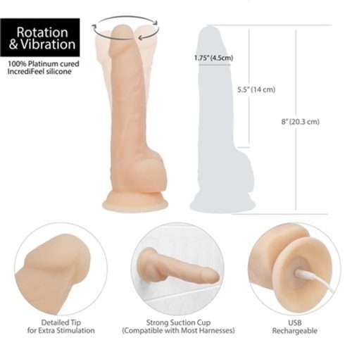 Rotating 8in Vibrating Dildo w Remote Vanilla - Image 4