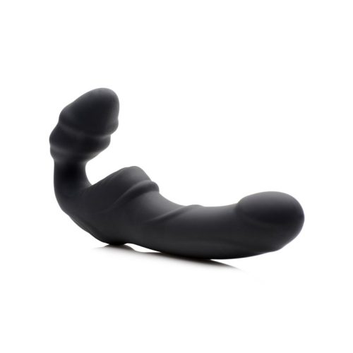 Slim Rider Ribbed Vibrating Silicone Strapless Strap On - Image 4