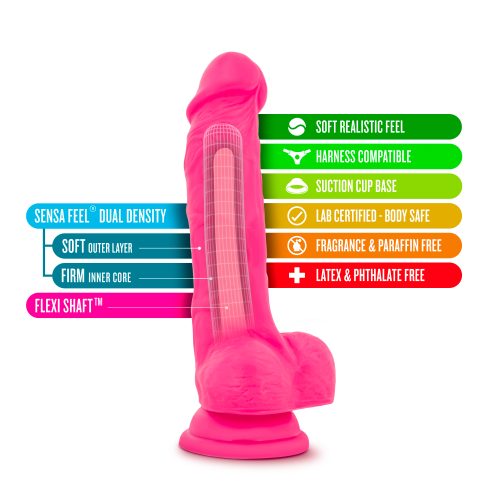 Neo Dual Density Cock With Balls 7in Neon Pink - Image 7