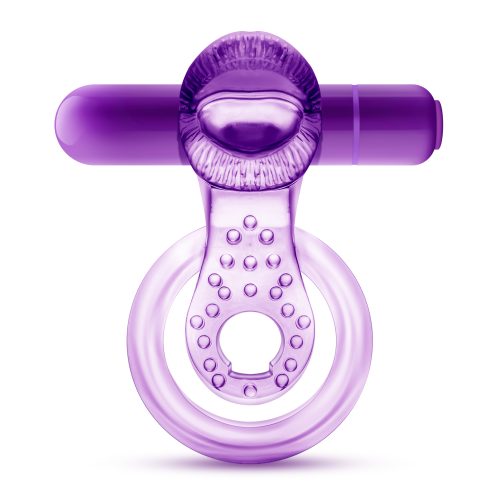 Play With Me Lick It Vibrating Double Strap Cock Ring Purple - Image 3